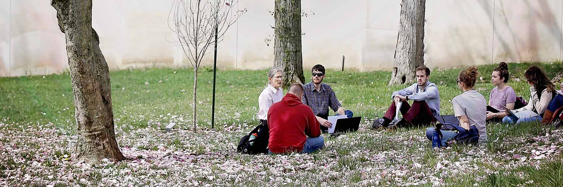 Instruction group under the trees.